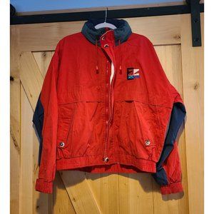 Vintage Swingster Z28 Camoro Size L Red Zip up Hooded Jacket Colorblock